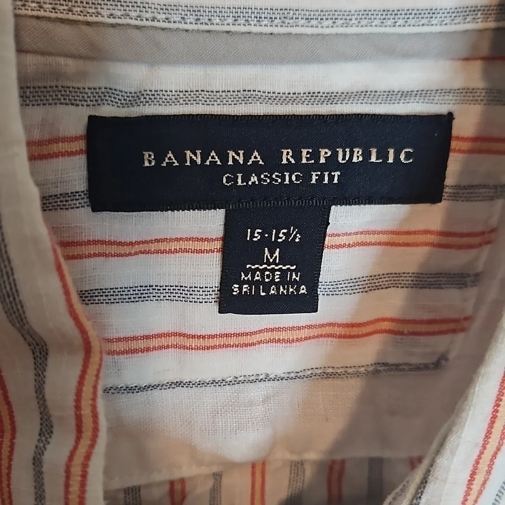 Banana Republic men’s flax linen blend striped button-down shirt size Medium EUC